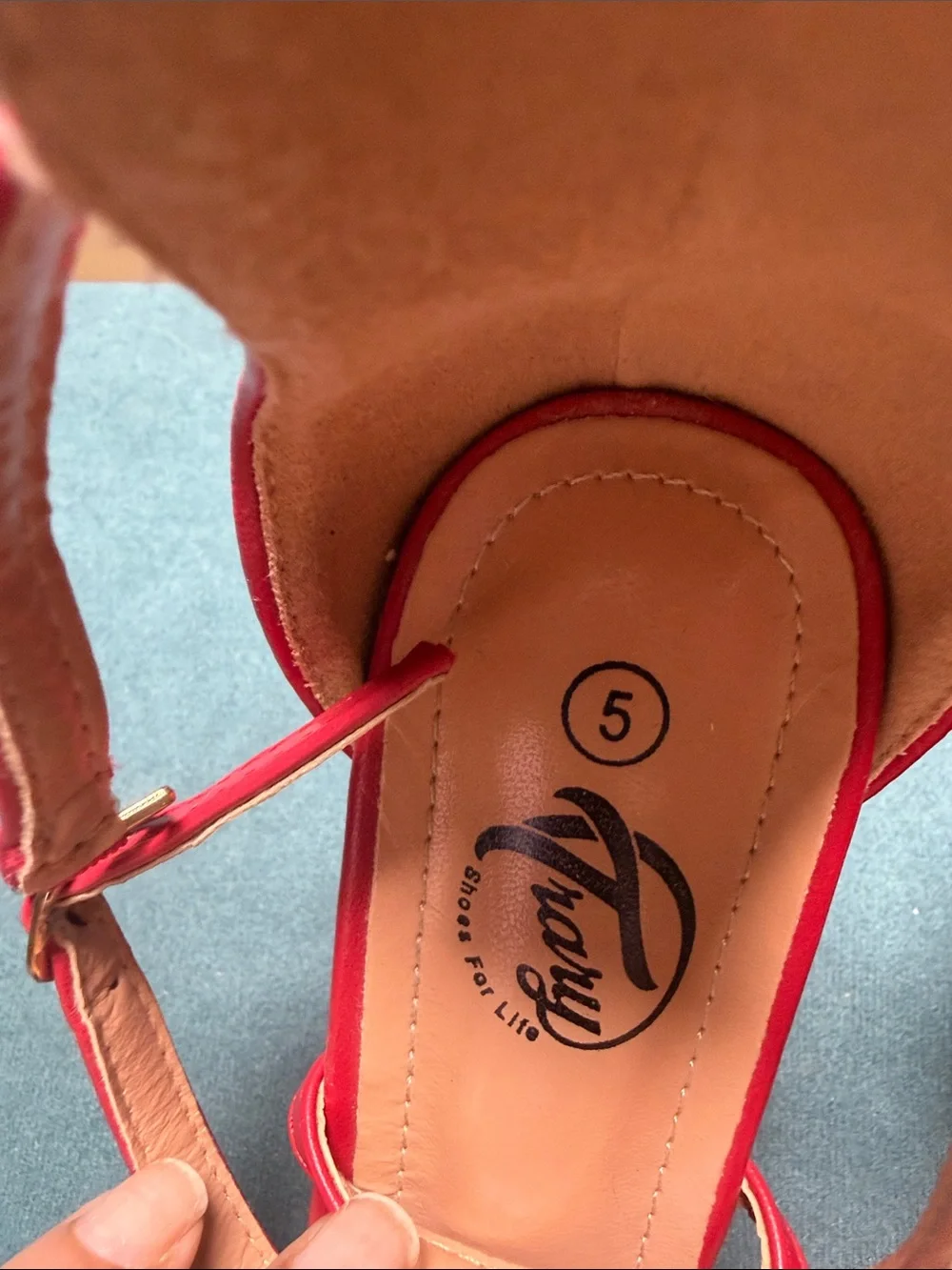 Red Women's Ankle-Strap Heeled Sandals  Marked US 5, but they run roomy. 6